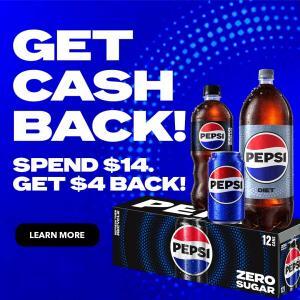 Pepsi Spend $14 Get $4 Cash Back promotion available at Brown Bottling Group retailers